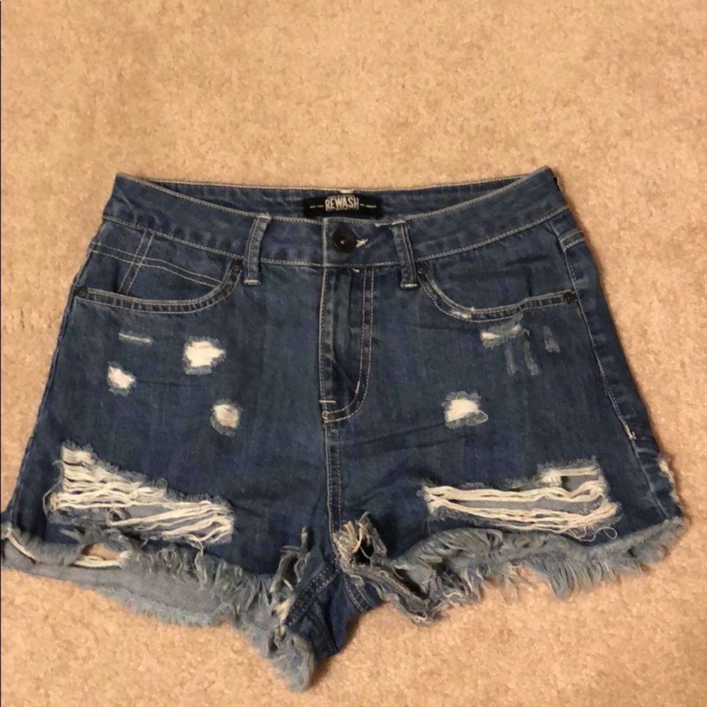 Distressed ripped jean shorts